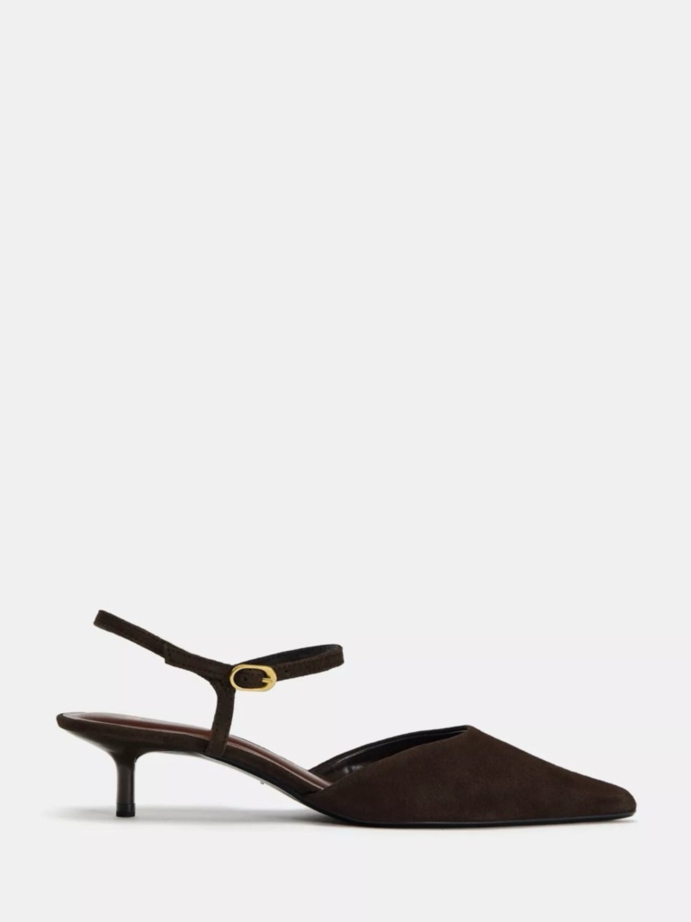 Slingback Kitten Heel Pumps in Dark Brown suede